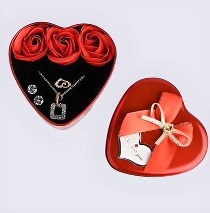 Red Heart Box with Artificial Roses & Surprise Jewelry – Your Ultimate Romantic Gift