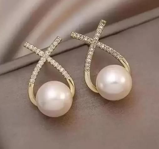 Sparkling Cross Pearl Studs for the Trendy Indian Look