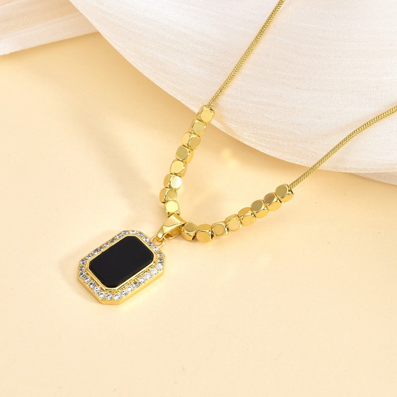 Rectangle Black Diamond Gold Necklace Chain for Women & Girls Ismokraft