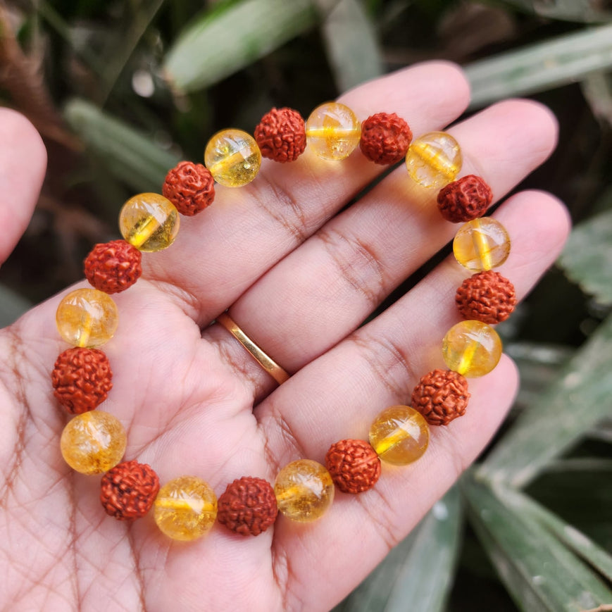 Rudraksha & Citrine Crystal Healing Bracelets (Pack of 2) | Abundance & Positive Energy