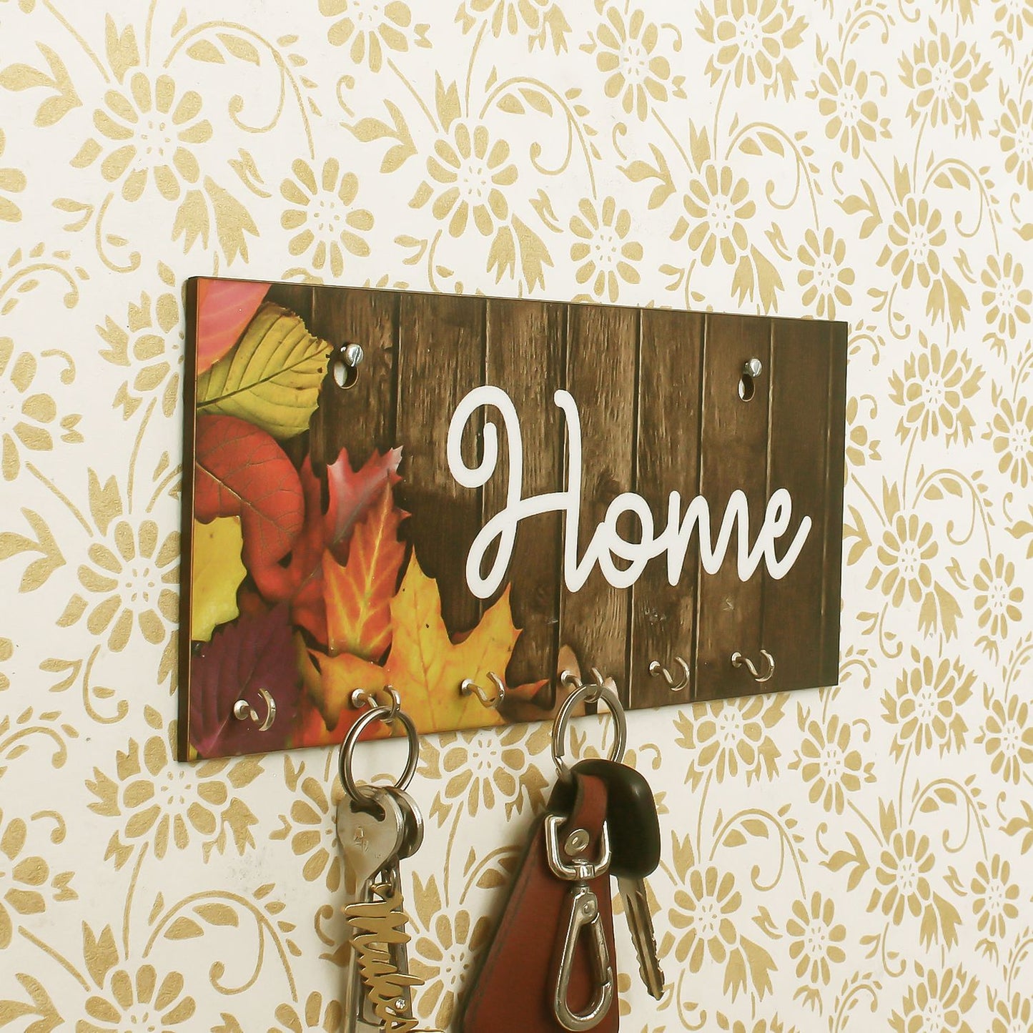 eCraftIndia Home Theme Wooden Key Holder with 7 Hooks Ismokraft