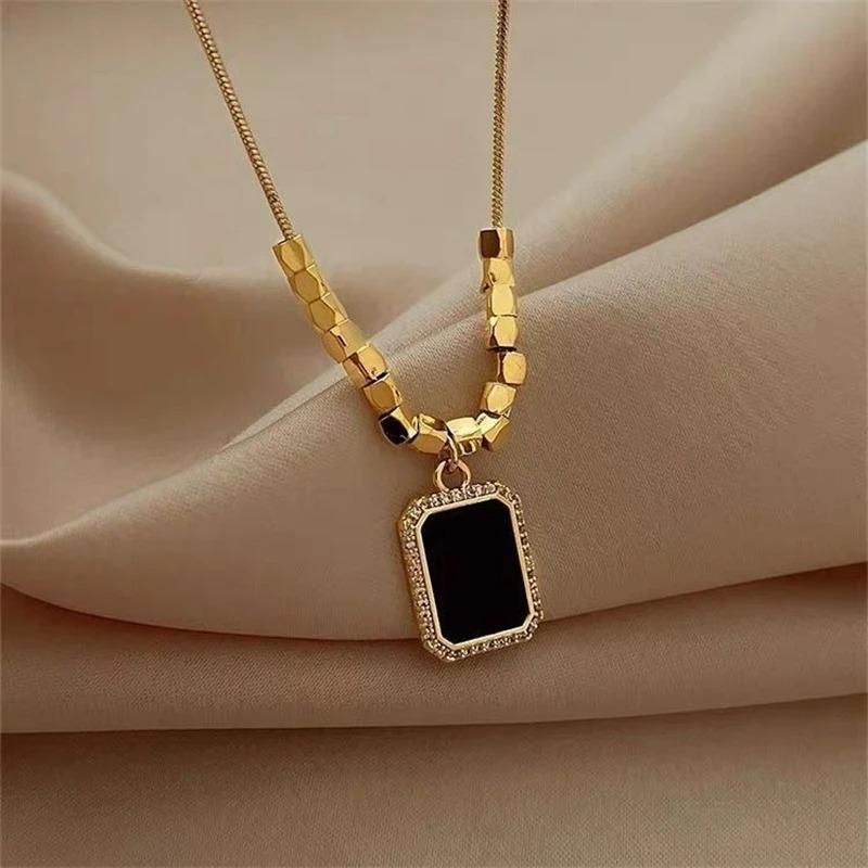 Rectangle Black Diamond Gold Necklace Chain for Women & Girls Ismokraft