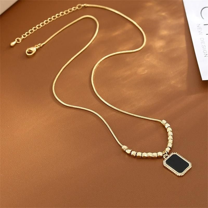 Rectangle Black Diamond Gold Necklace Chain for Women & Girls Ismokraft