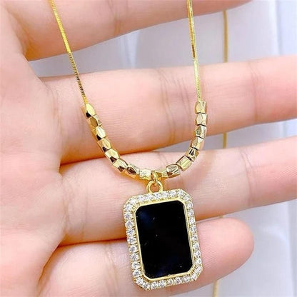 Rectangle Black Diamond Gold Necklace Chain for Women & Girls Ismokraft